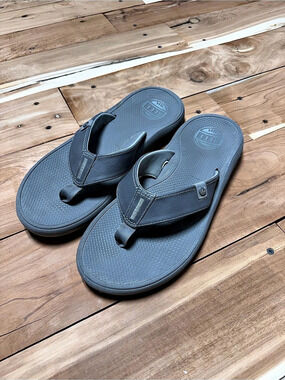 REEF Men’s Gray Leather Strap Comfort Flip Flop Sandals Size 10